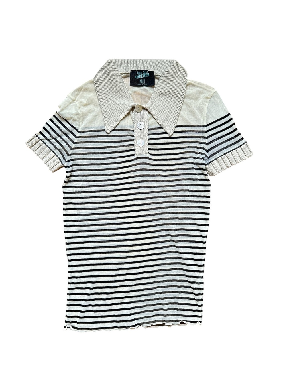 Vintage Jean Paul Gaultier Cream & Black Striped Knit Polo